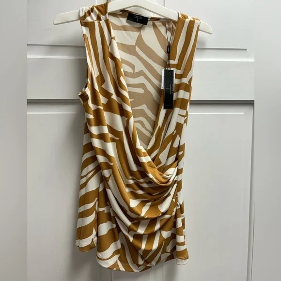 xNot Available Tahari Sleeveless Zebra Print V-Neck Professional Blouse Sm - Picture 2 of 9